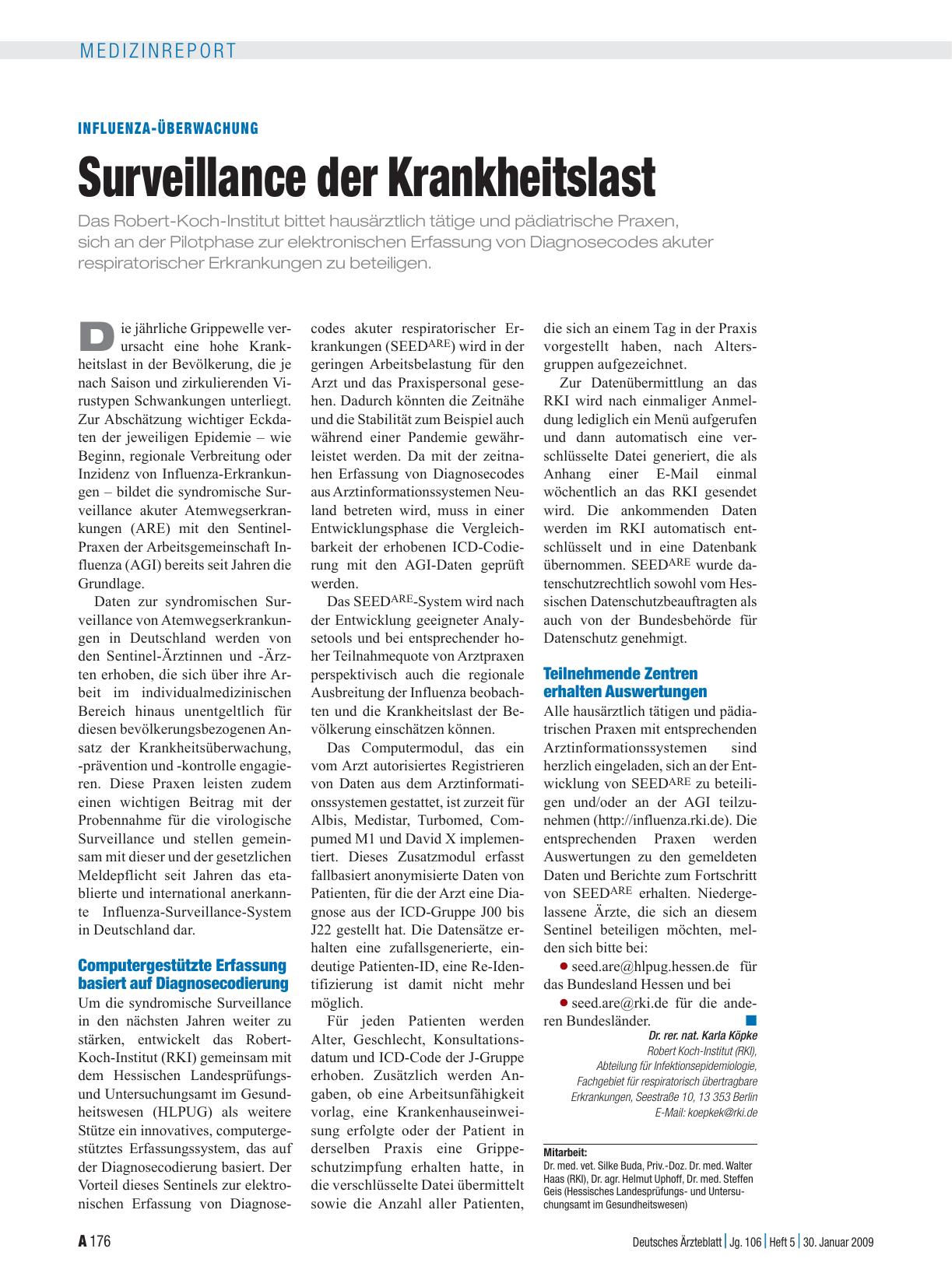 Vorschauseite 1: Influenza-Überwachung: Surveillance der Krankheitslast