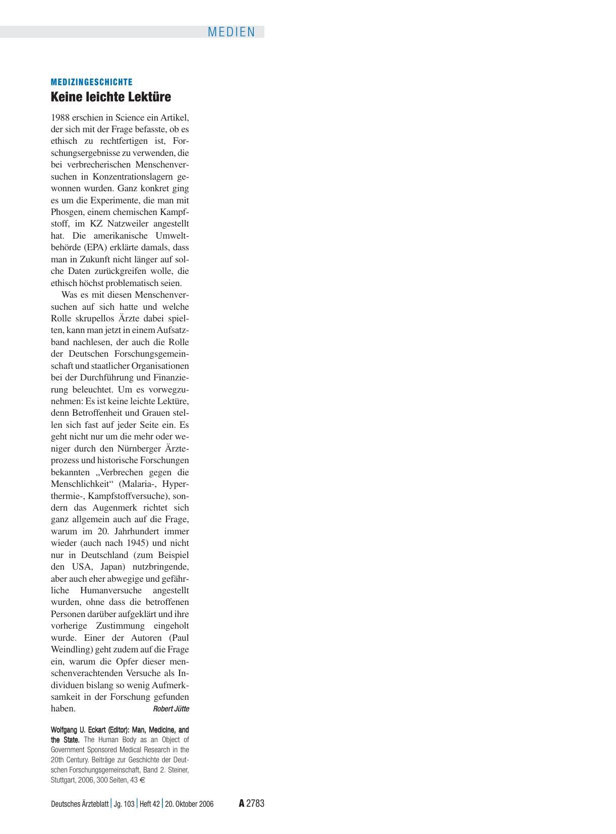 Vorschauseite 1: Man, Medicine, and the State. The Human Body as an Object of Government Sponsored Medical Research in the 20th Century