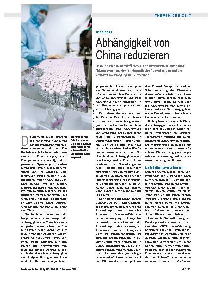 Vorschauseite 1: Antibiotika: Abhängigkeit von China reduzieren