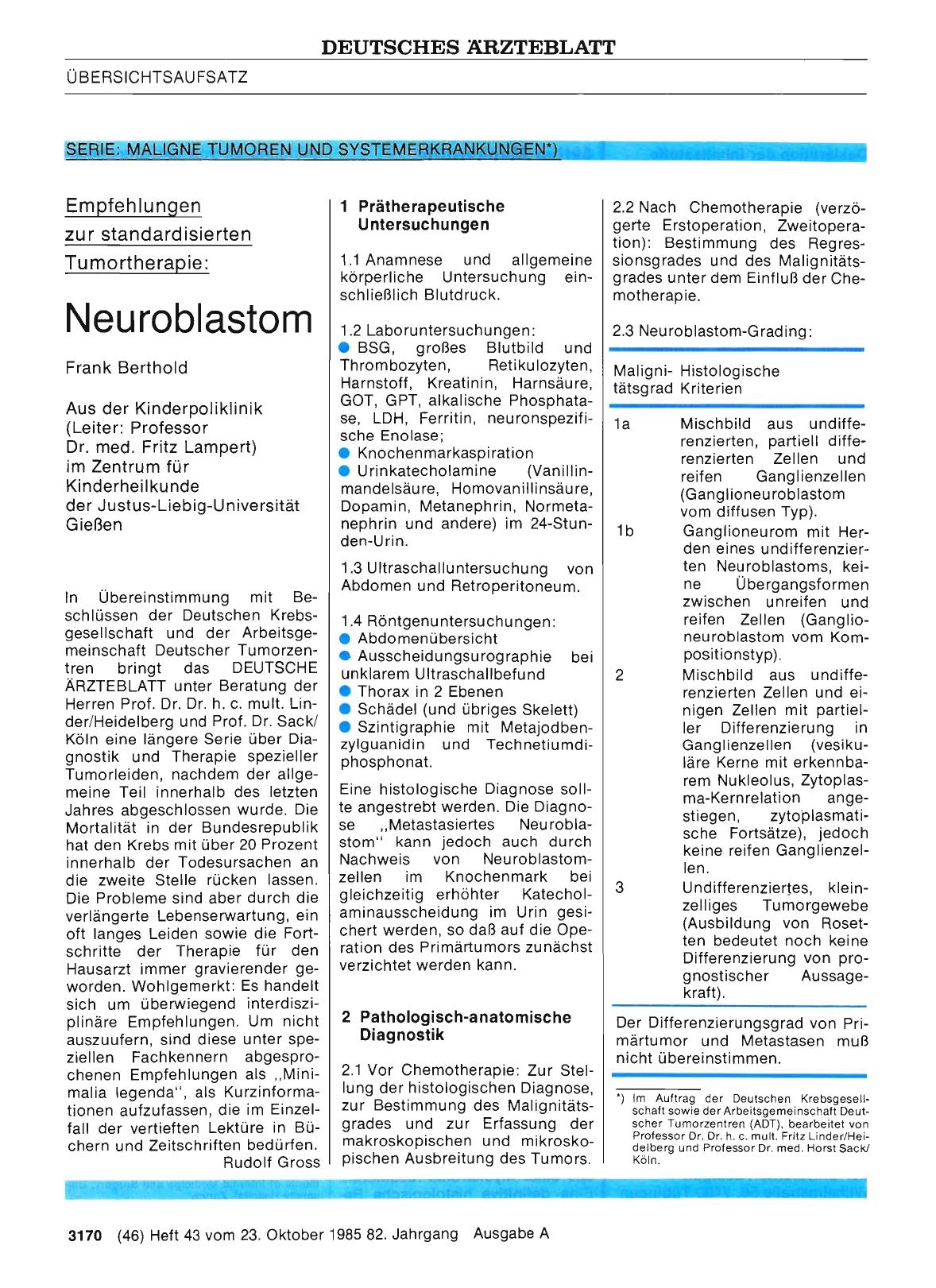 Vorschauseite 1: SERIE: MALIGNE TUMOREN UND SYSTEMERKRANKUNGEN - Empfehlungen zur standardisierten Tumortherapie: Neuroblastom