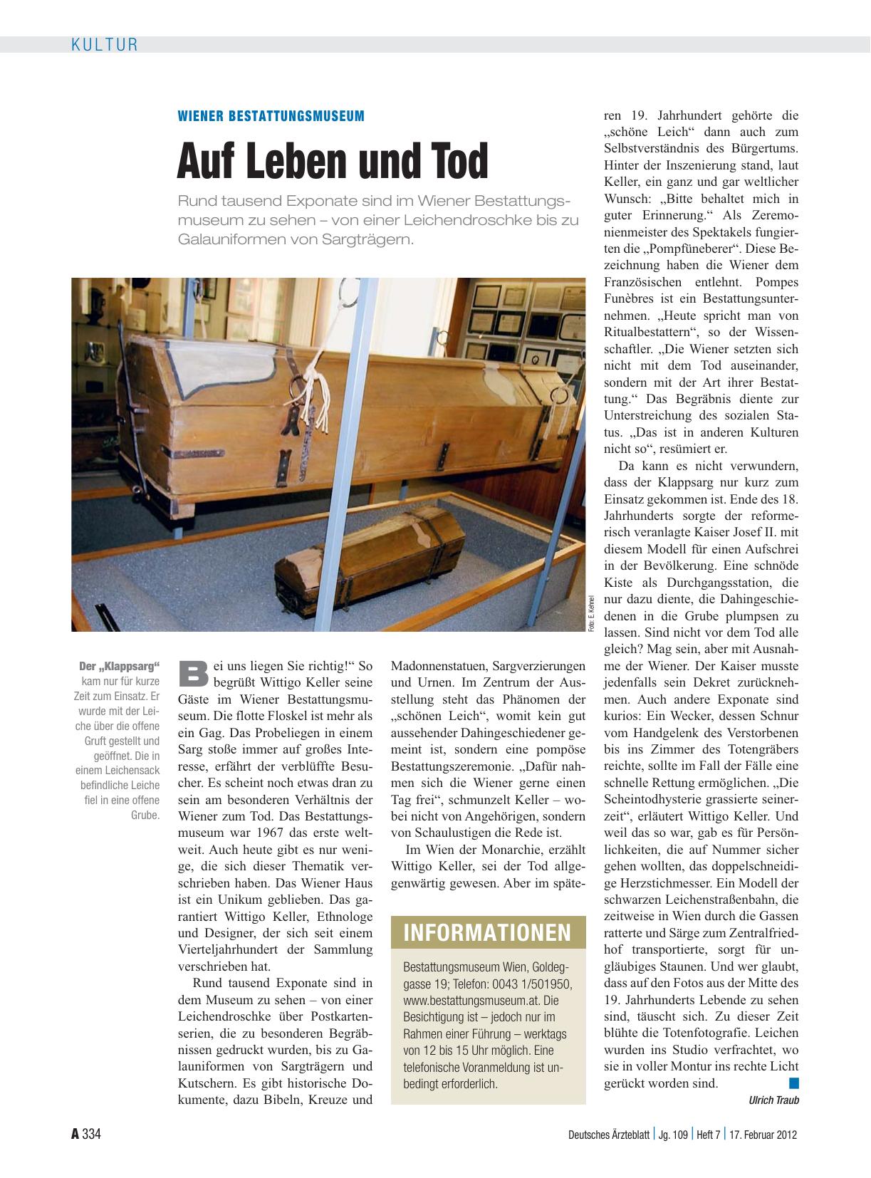 Vorschauseite 1: Wiener Bestattungsmuseum: Auf Leben und Tod