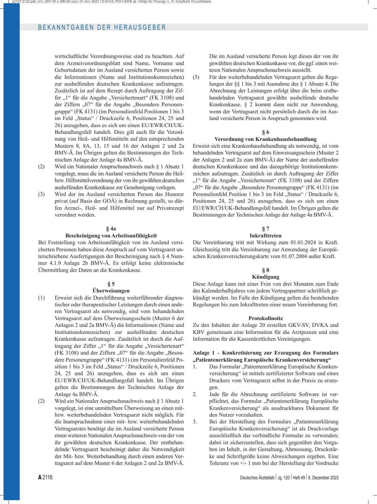 Vorschauseite 3: Vereinbarung zur Anwendung der Europäischen Krankenversicherungskarte vom 1. Januar 2024