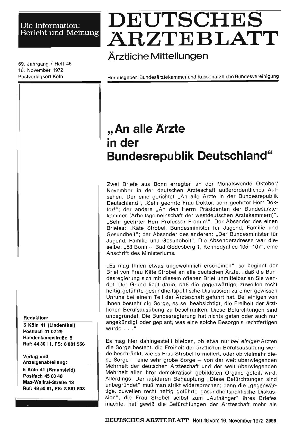 Vorschauseite 1: "An alle Ärzte in der Bundesrepublik Deutschland"