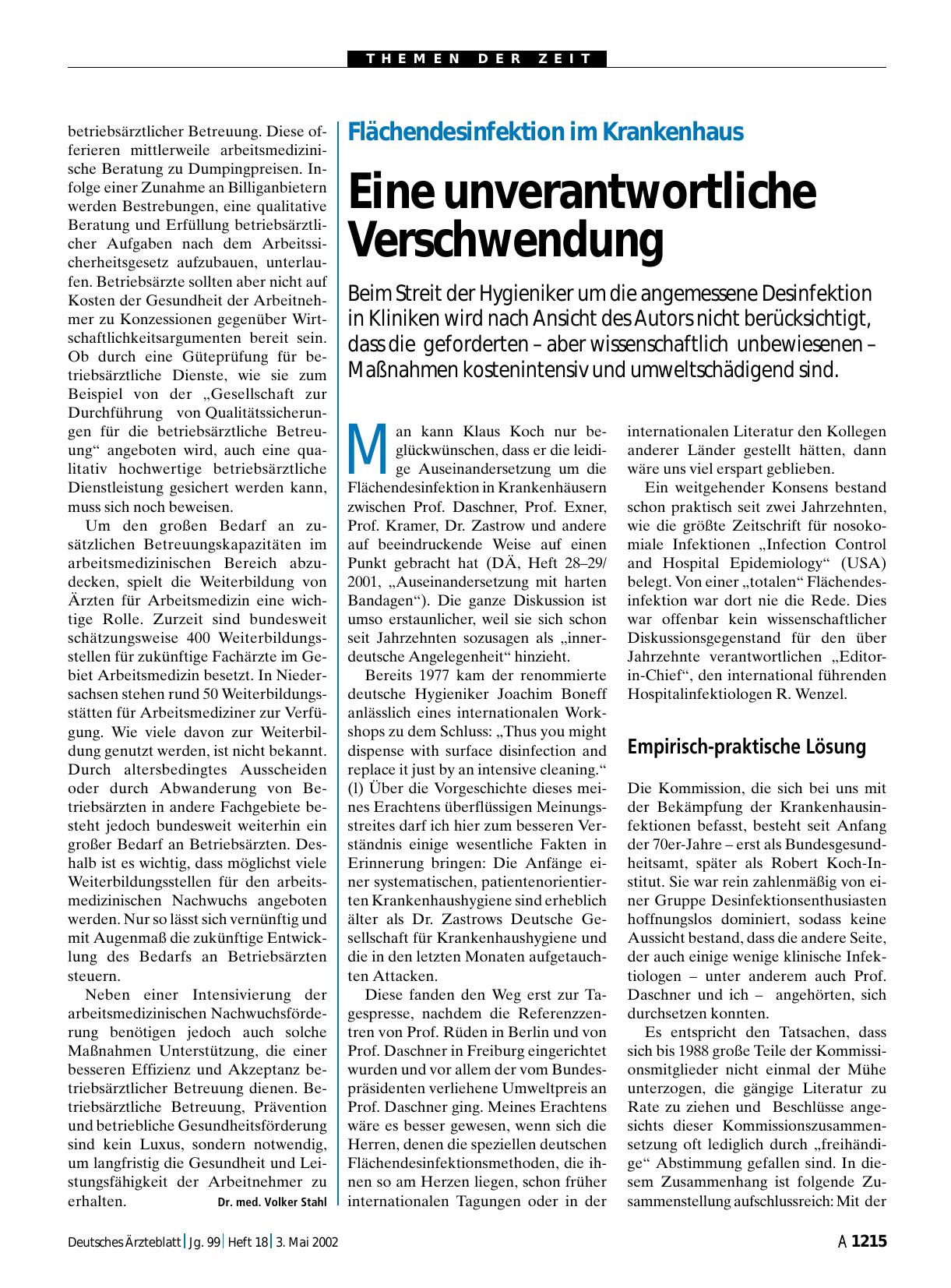 Vorschauseite 1: Flächendesinfektion im Krankenhaus: Eine unverantwortliche Verschwendung