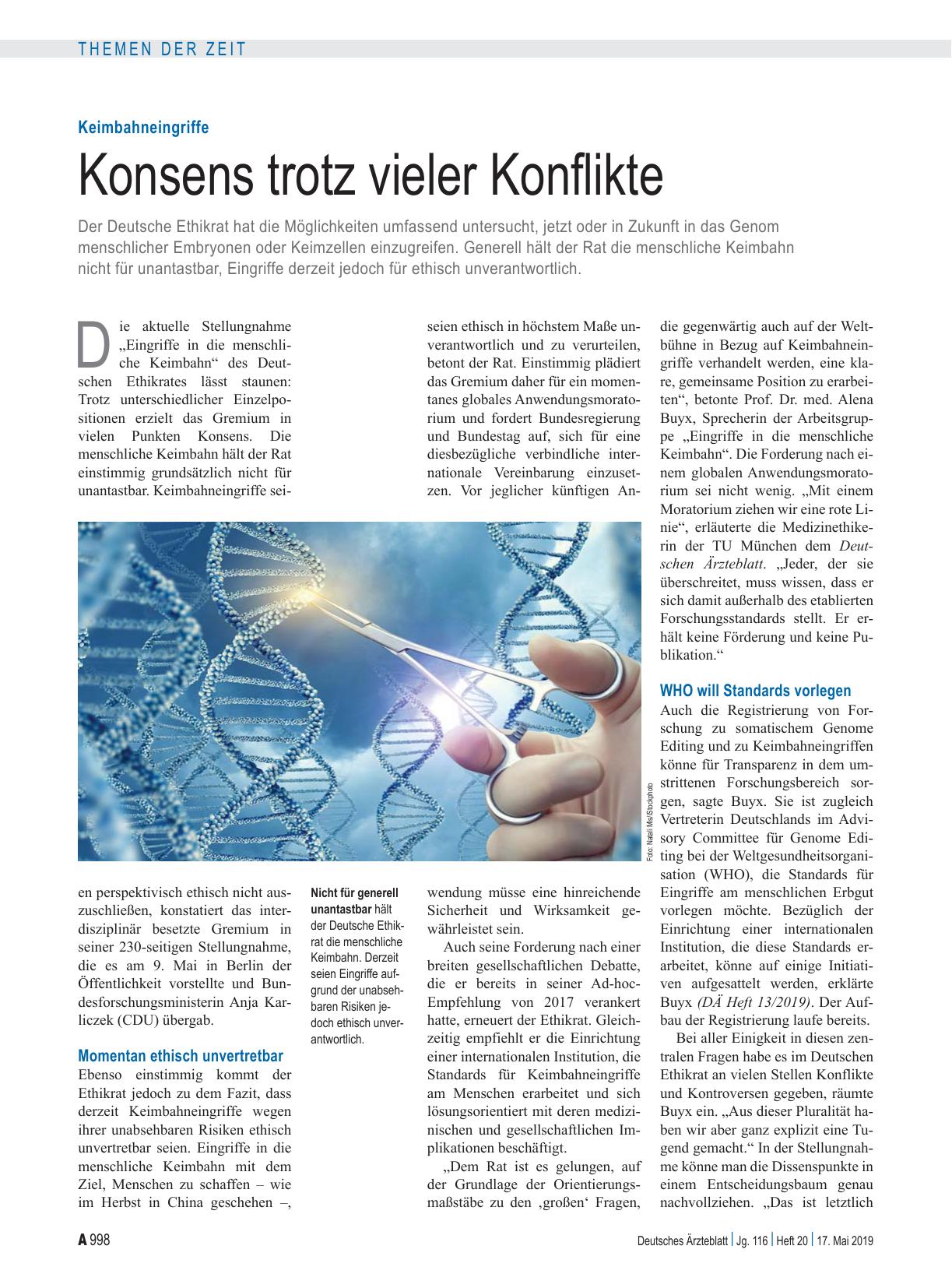 Vorschauseite 1: Keimbahneingriffe: Konsens trotz vieler Konflikte