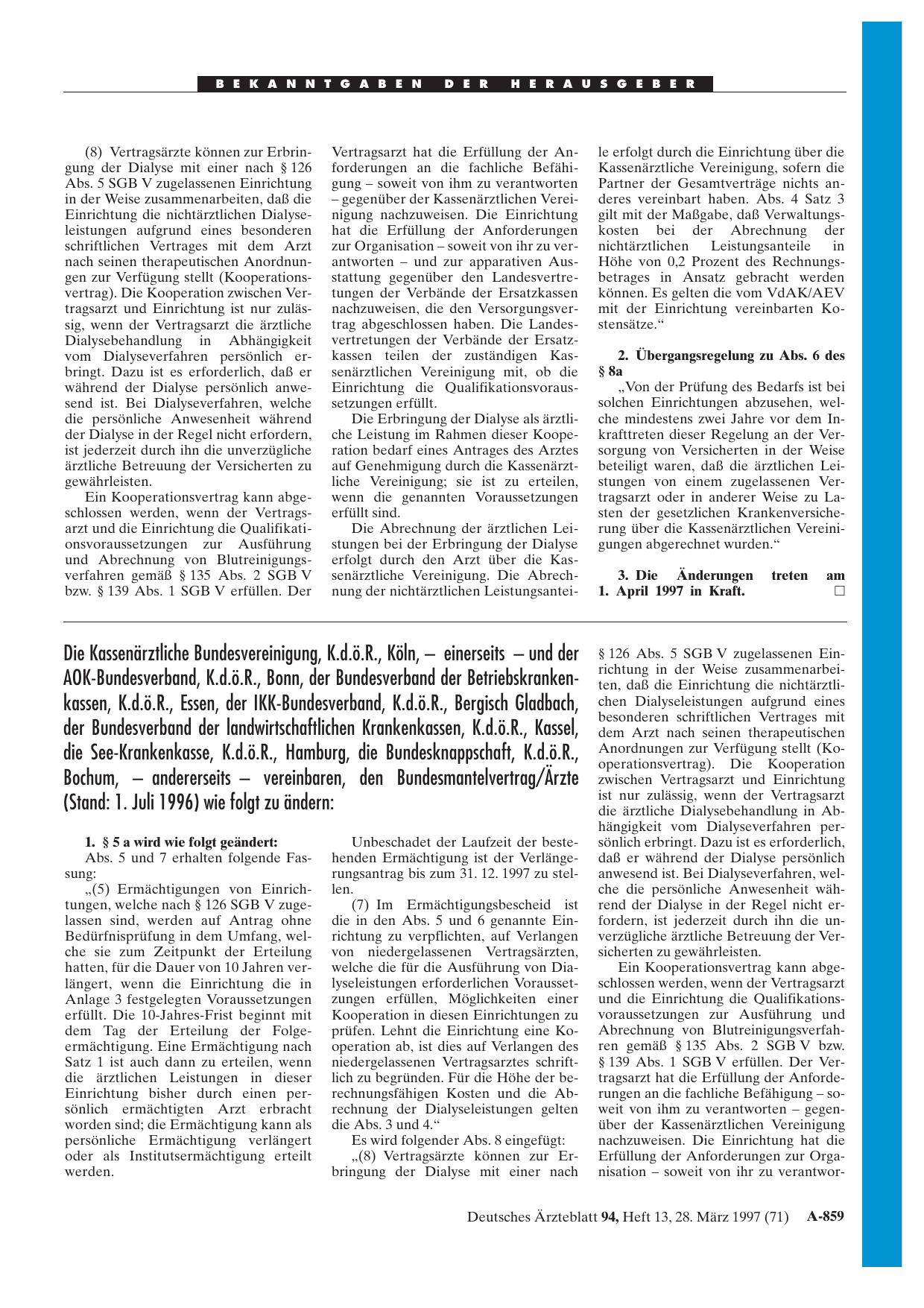 Vorschauseite 1: Die Kassenärztliche Bundesvereinigung, K. d. ö. R. , Köln, - einerseits - und der AOK-: Bundesverband, K. d. ö. R. , Bonn, der Bundesverband der Betriebskrankenkassen, K. d. ö. R.…