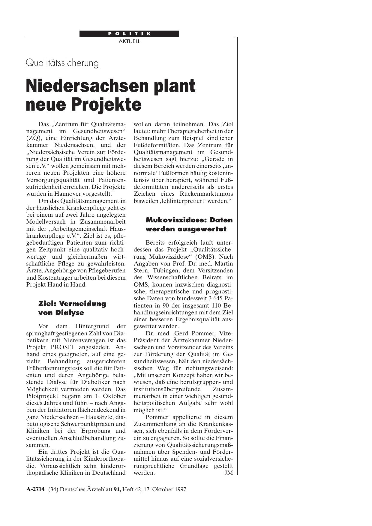 Vorschauseite 1: Qualitätssicherung: Niedersachsen plant neue Projekte