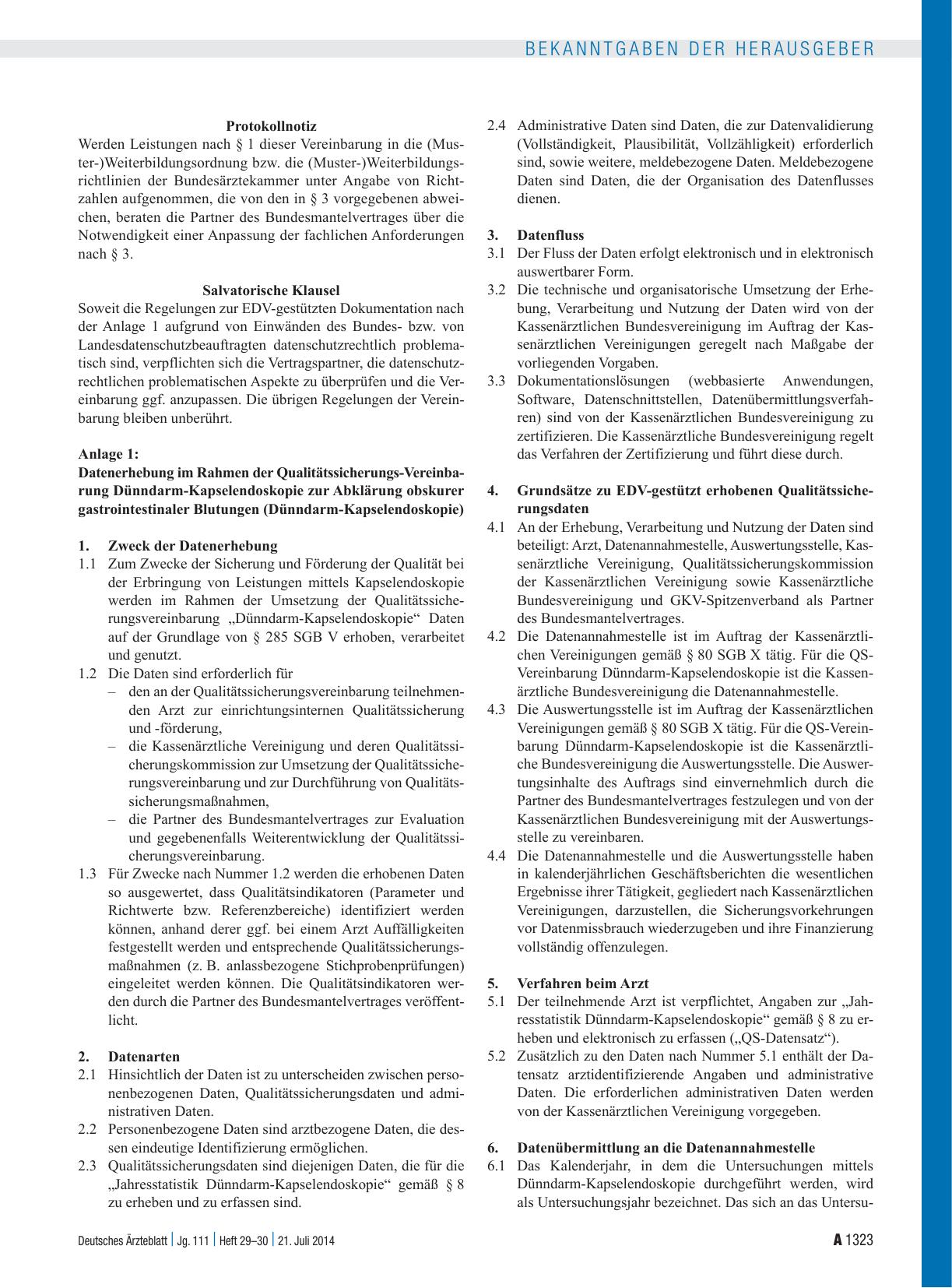 Vorschauseite 5: Vereinbarung von Qualitätssicherungsmaßnahmen nach § 135 Abs. 2 SGB V für die Dünndarm-Kapselendoskopie zur Abklärung obskurer gastrointestinaler Blutungen (Qualitätssicherungsver…
