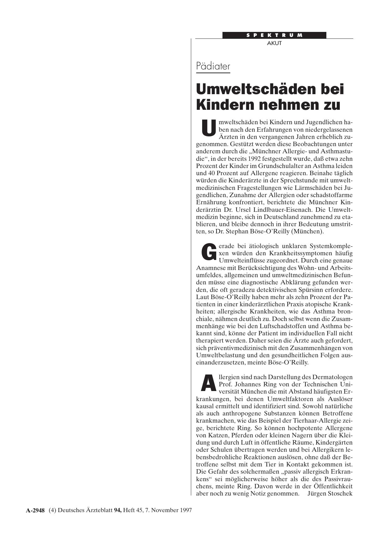 Vorschauseite 1: Pädiater: Umweltschäden bei Kindern nehmen zu