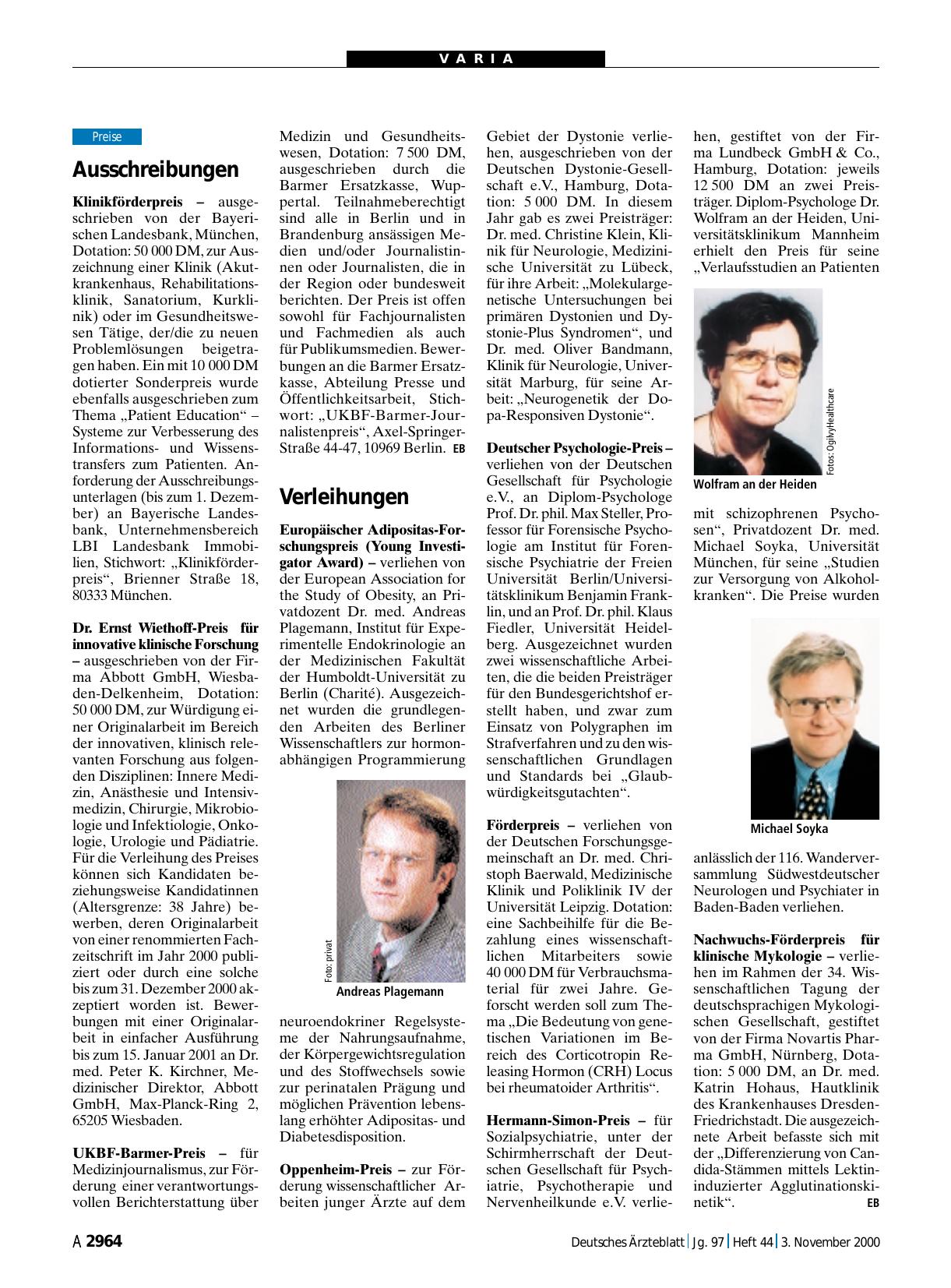 Vorschauseite 1: Verleihungen