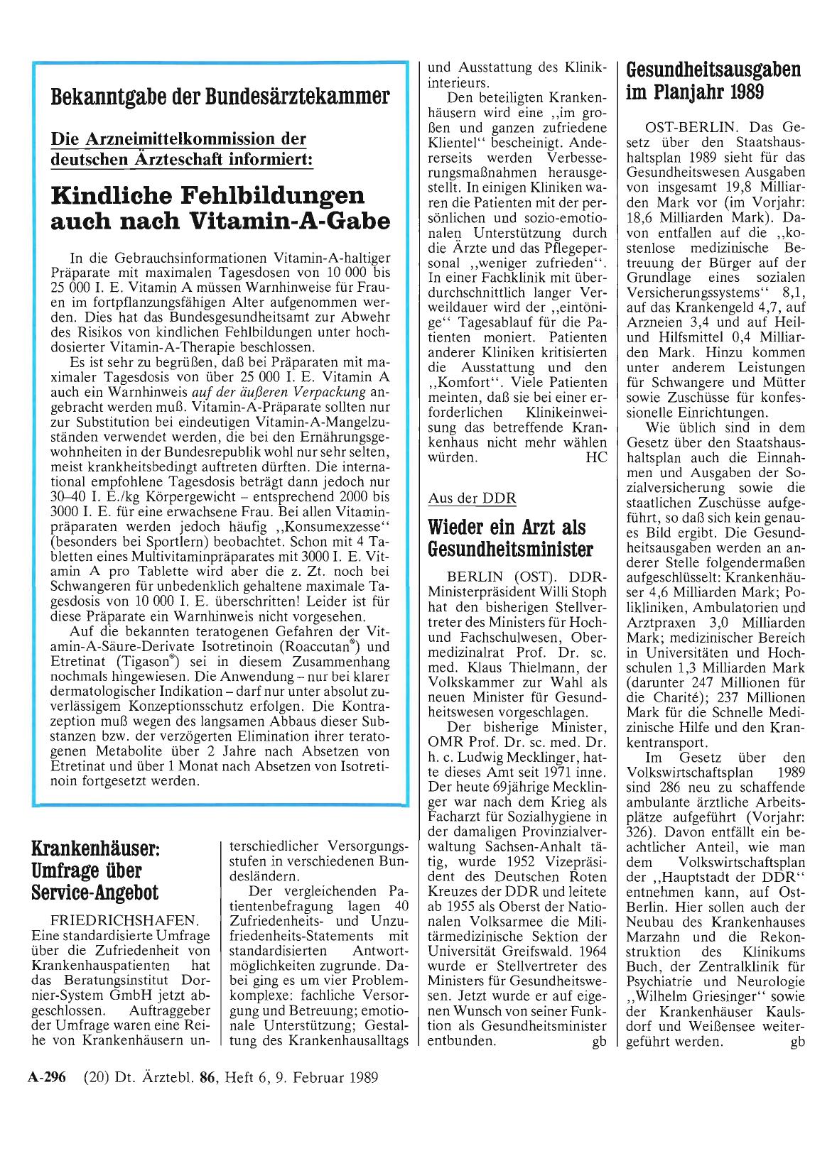 Vorschauseite 1: Krankenhäuser: Umfrage über Service-Angebot
