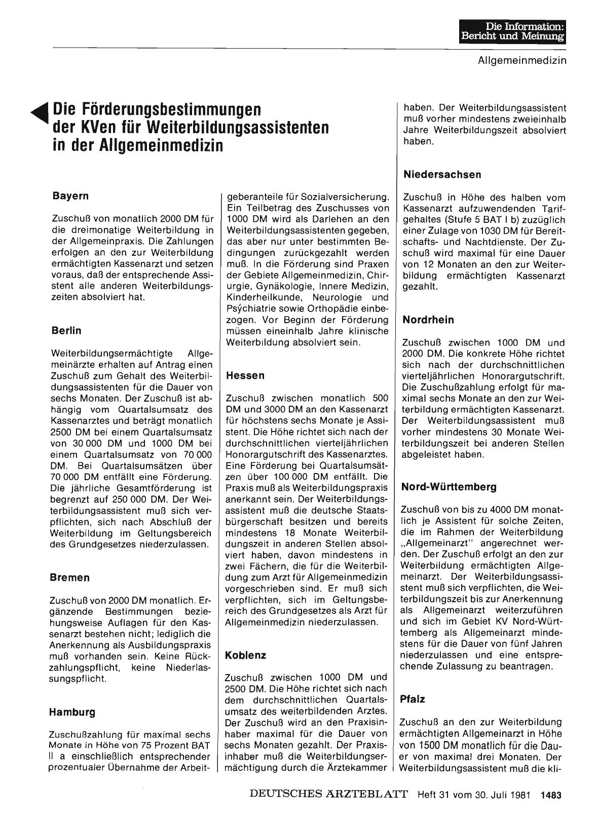 Vorschauseite 1: Die Förderungsbestimmungen der KVen für Weiterbildungsassistenten in der Allgemeinmedizin
