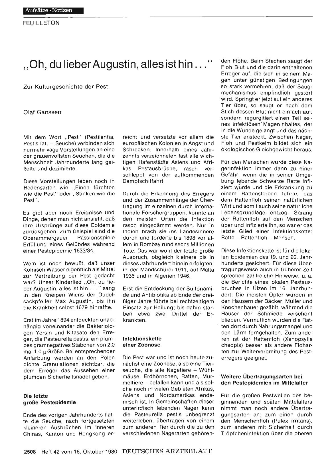 Vorschauseite 1: „Oh, du lieber Augustin, alles ist hin. .. “: Zur Kulturgeschichte der Pest