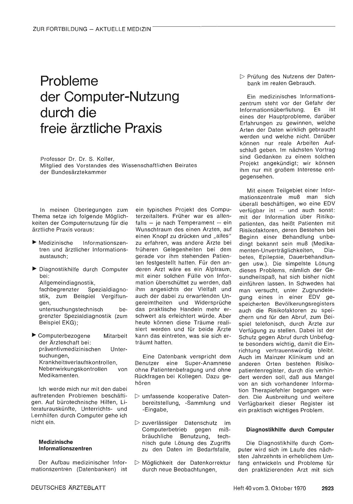 Vorschauseite 1: Probleme der Computer-Nutzung durch die freie ärztliche Praxis