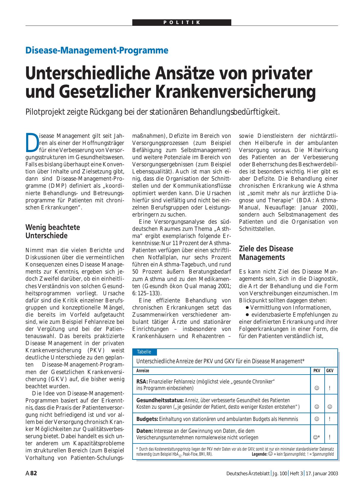 Vorschauseite 1: Disease-Management-Programme: Unterschiedliche Ansätze von privater und Gesetzlicher Krankenversicherung