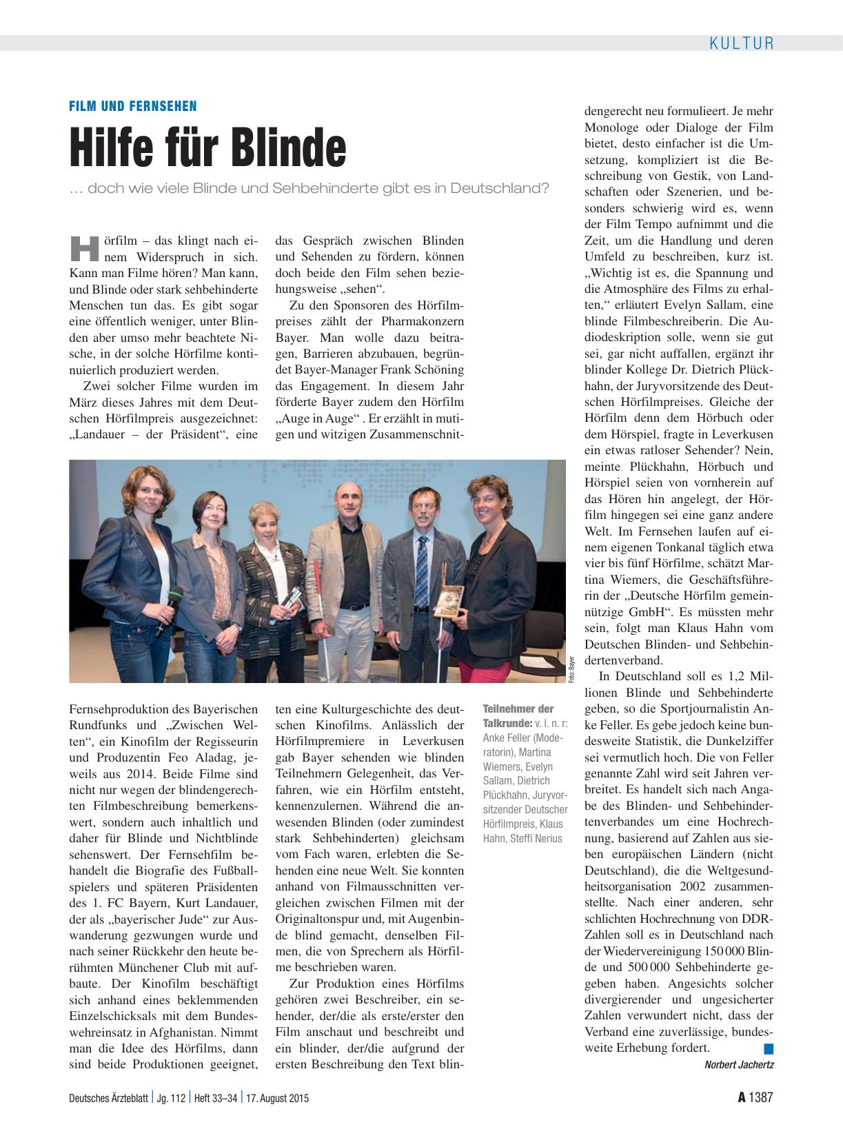 Vorschauseite 1: Film und Fernsehen: Hilfe für Blinde