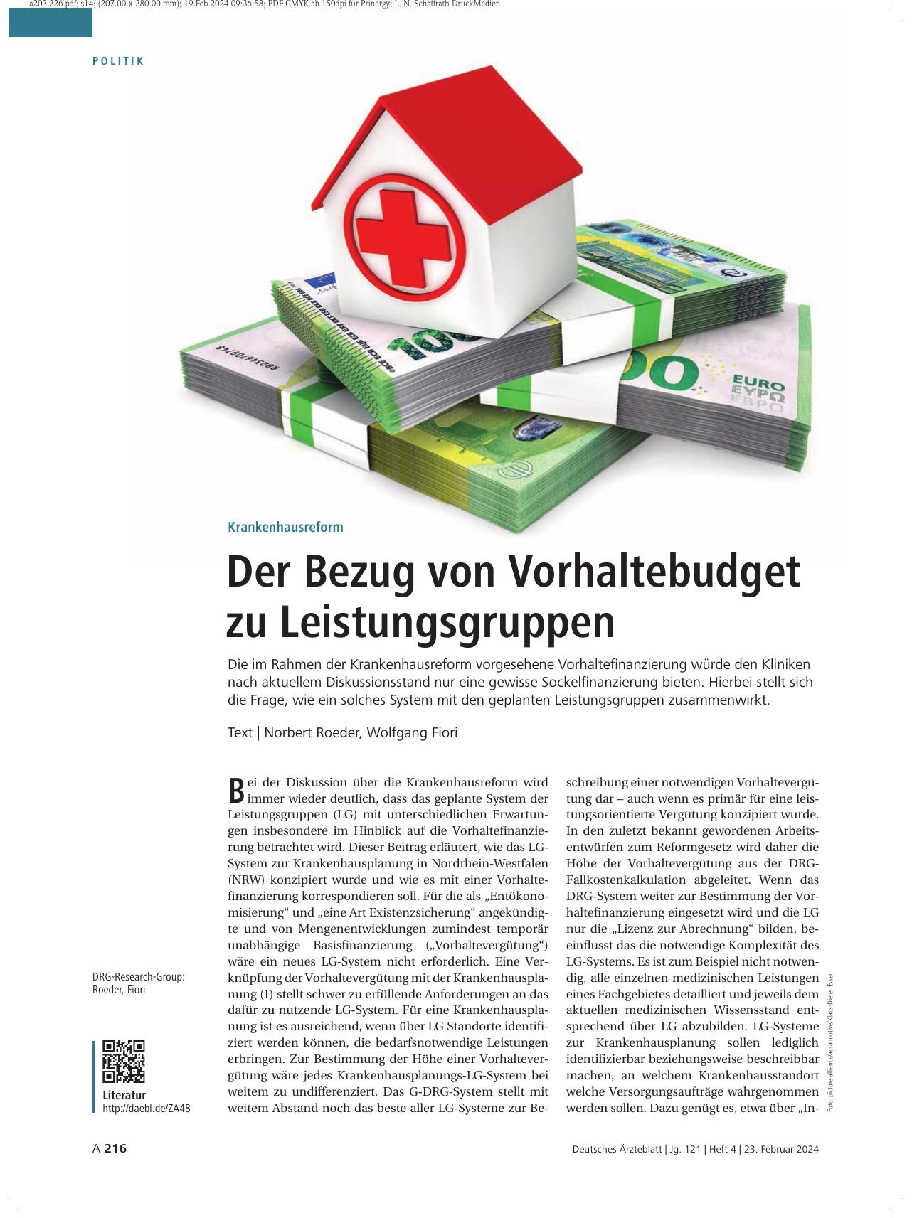 Vorschauseite 1: Krankenhausreform: Der Bezug von Vorhaltebudget zu Leistungsgruppen