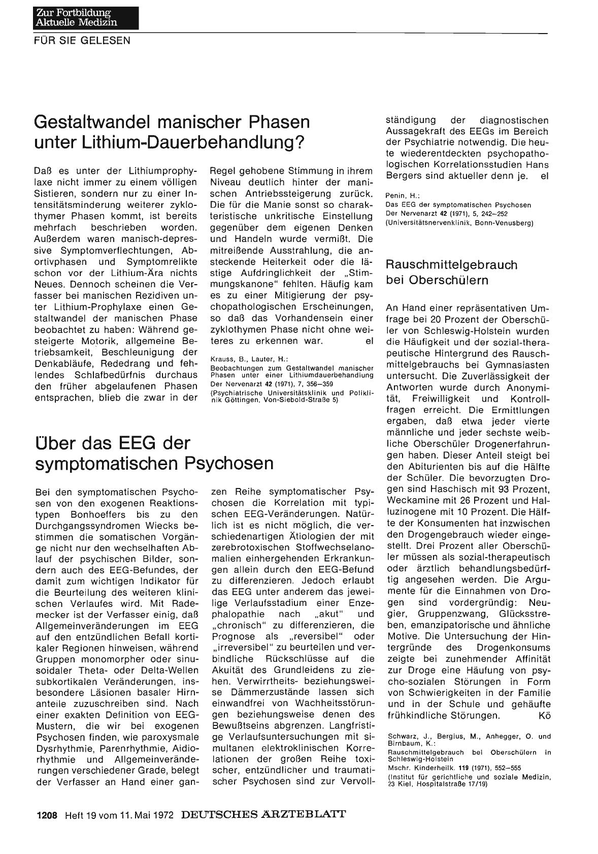 Vorschauseite 1: Gestaltwandel manischer Phasen unter Lithium-Dauerbehandlung?