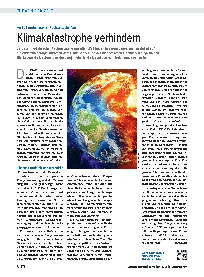 Vorschauseite 1: Aufruf medizinischer Fachzeitschriften: Klimakatastrophe verhindern