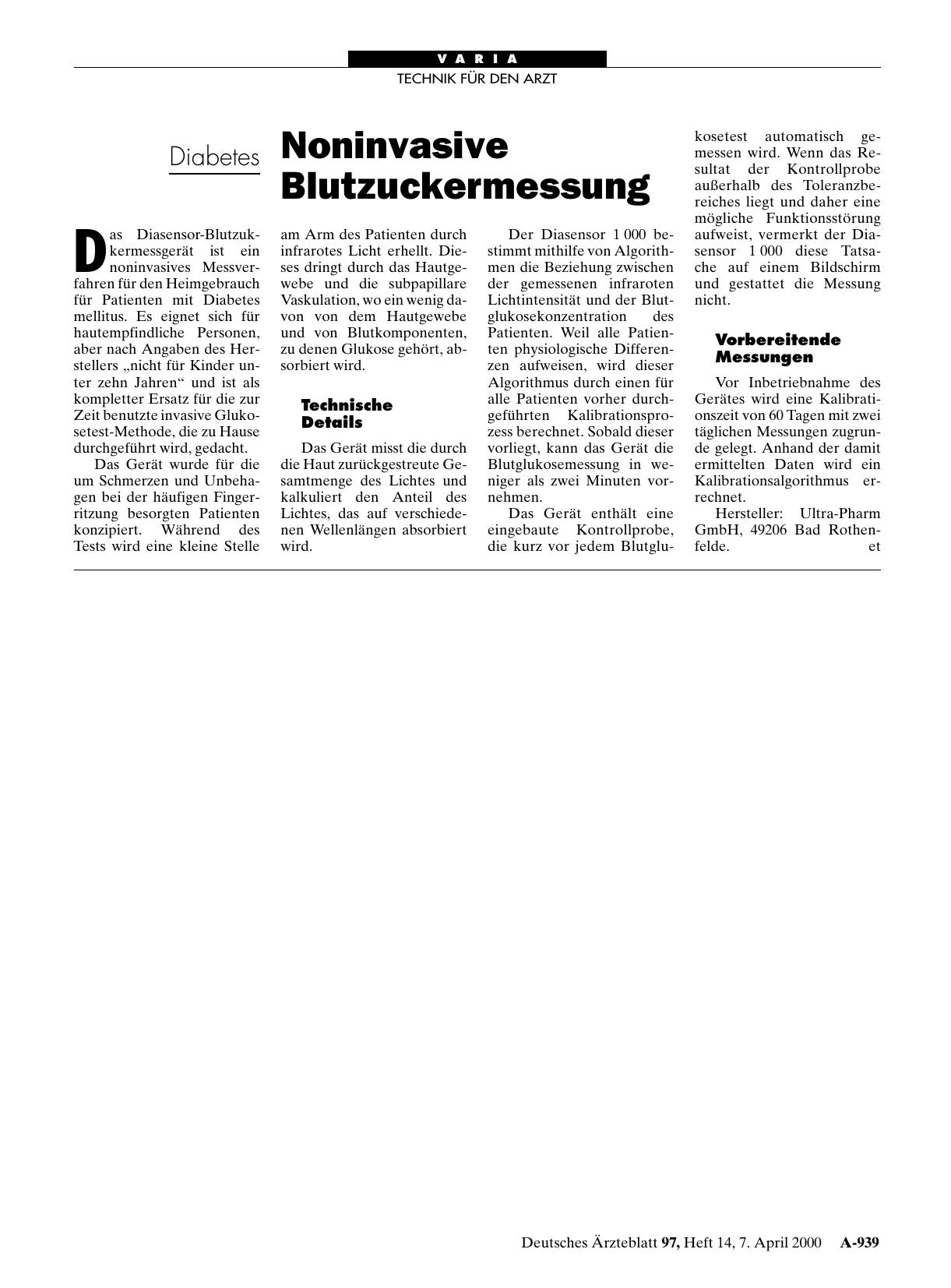 Vorschauseite 1: Diabetes Noninvasive Blutzuckermessung