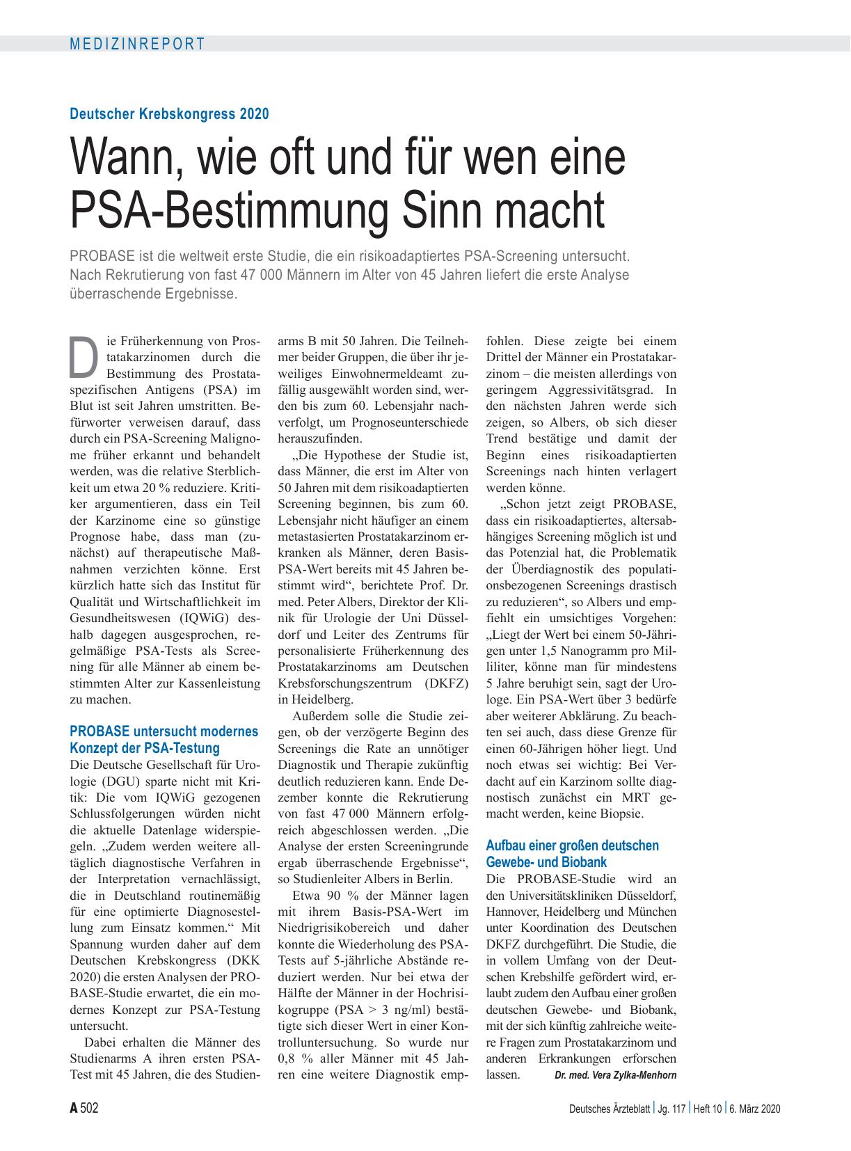 Vorschauseite 1: Deutscher Krebskongress 2020: Wann, wie oft und für wen eine PSA-Bestimmung Sinn macht