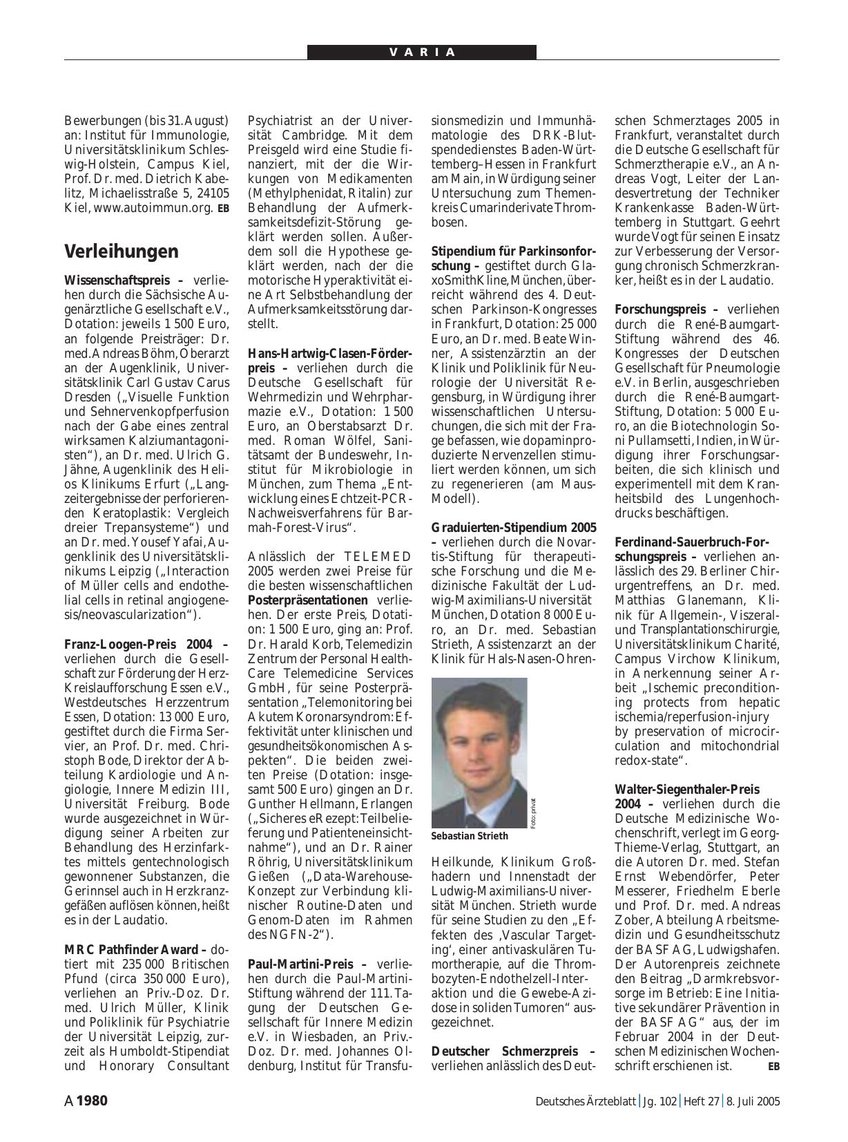 Vorschauseite 1: Verleihungen