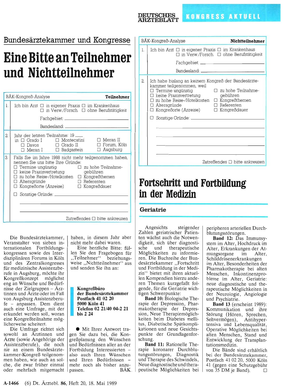 Vorschauseite 1: Fortschritt und Fortbildung in der Medizin: Geriatrie