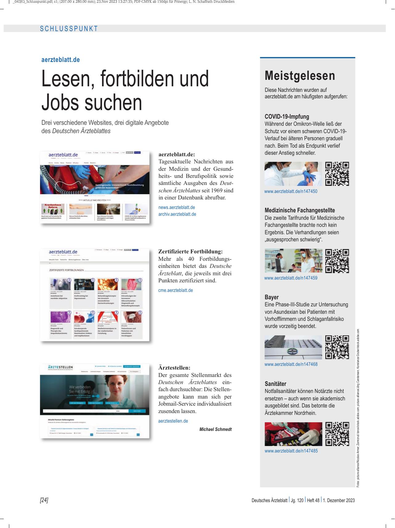 Vorschauseite 1: Ärzteblatt.de: Lesen, fortbilden und Jobs suchen