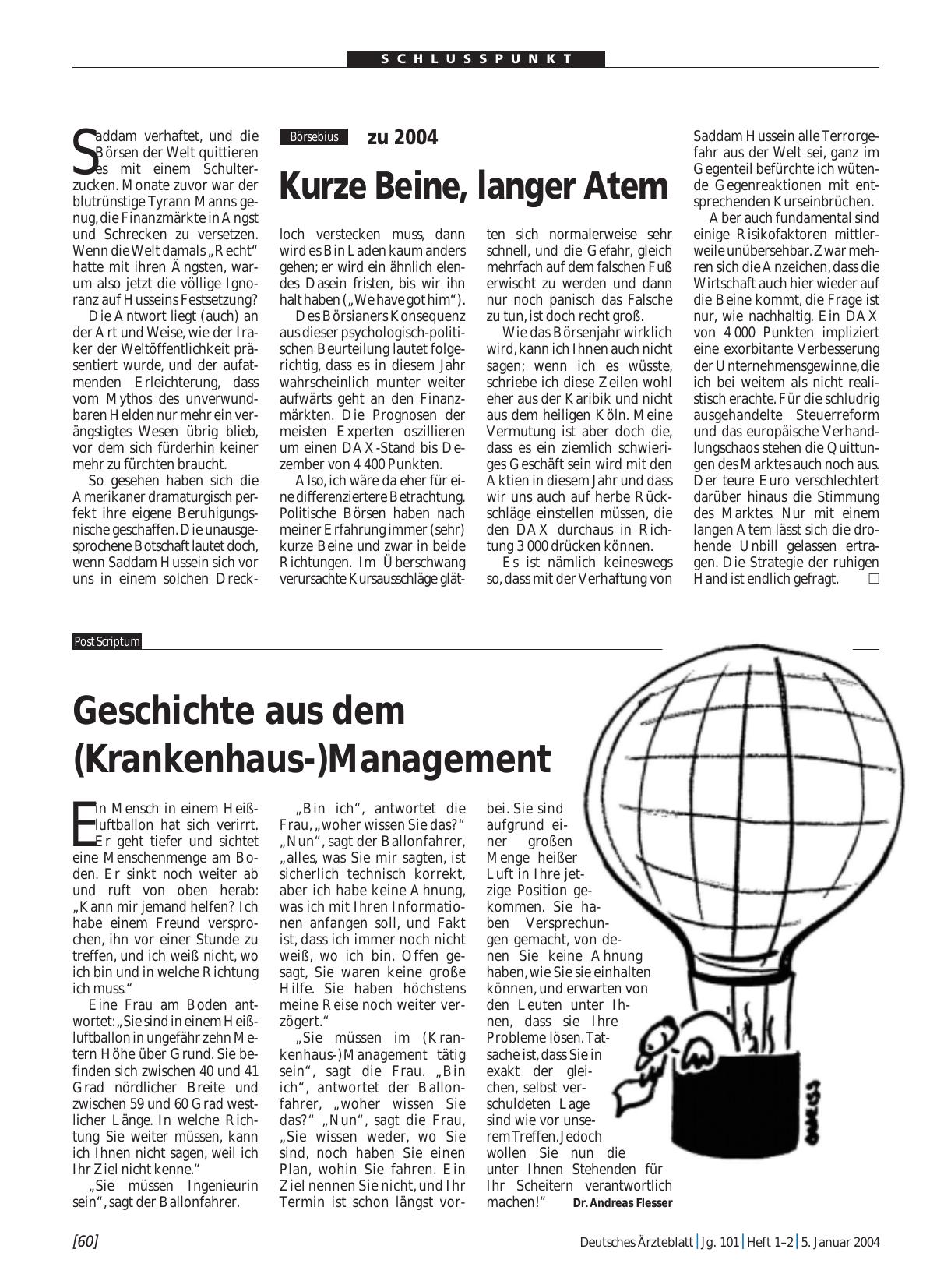 Vorschauseite 1: zu 2004: Kurze Beine, langer Atem