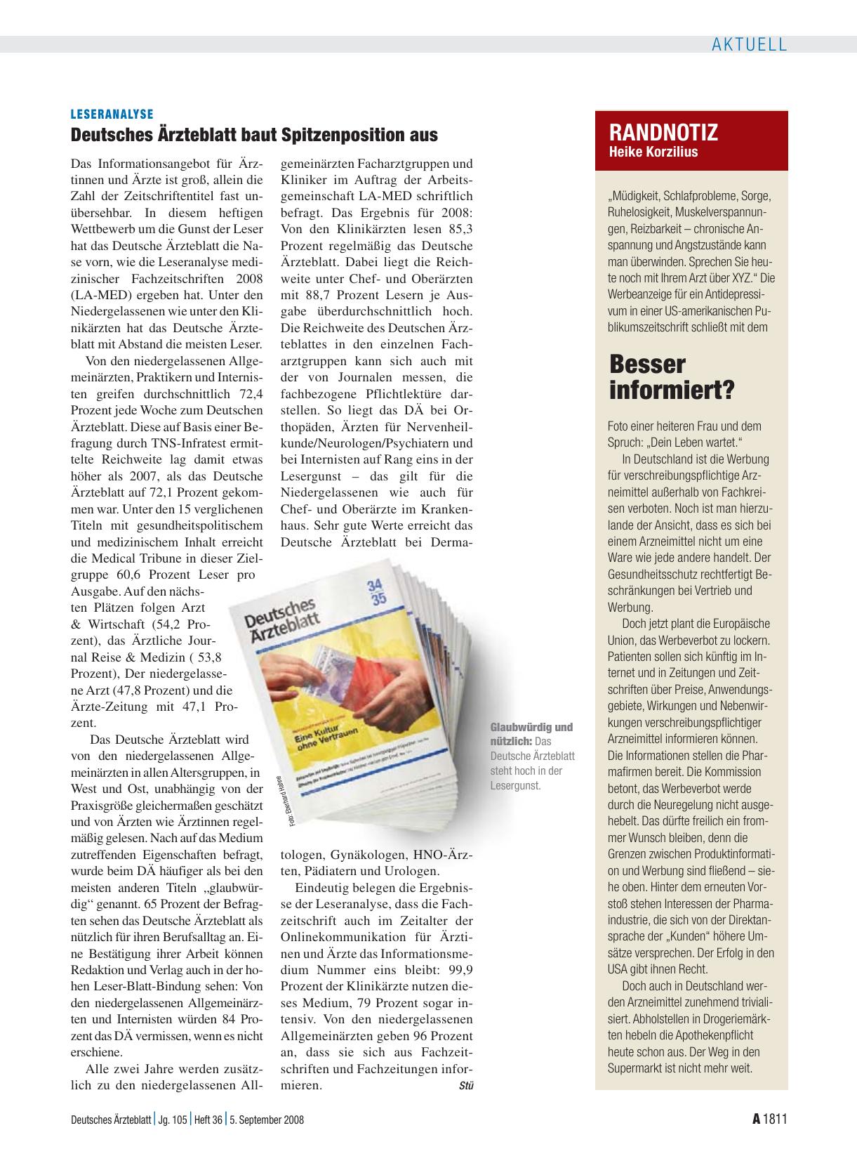Vorschauseite 1: Leseranalyse: Deutsches Ärzteblatt baut Spitzenposition aus