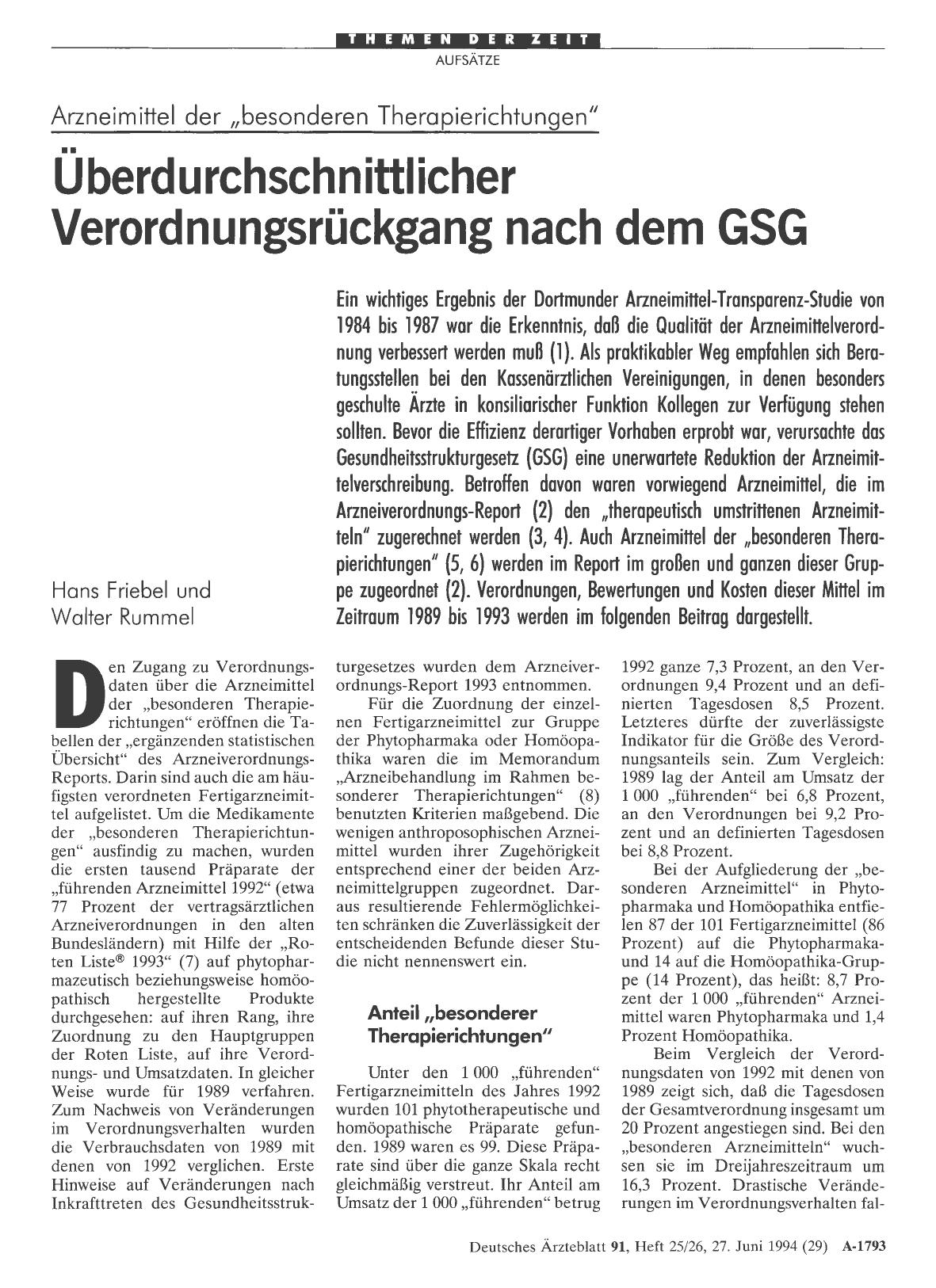 Vorschauseite 1: Arzneimittel der „besonderen Therapierichtungen“: Überdurchschnittlicher Verordnungsrückgang nach dem GSG