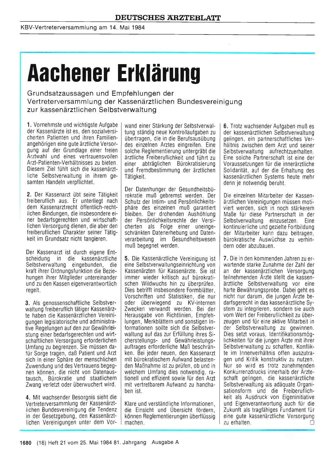 Vorschauseite 1: Aachener Erklärung
