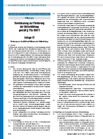 Vorschauseite 1: Vereinbarung zur Förderung der Weiterbildung gemäß § 75a SGB V: Anlage IV – Förderung von Qualität und Effizienz der Weiterbildung