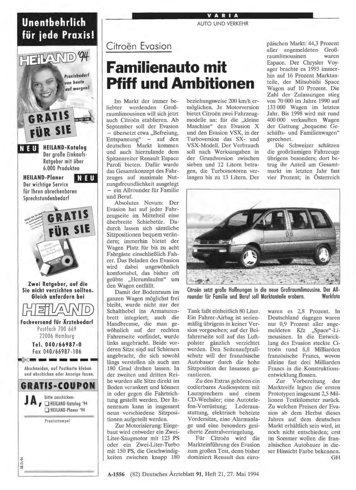 Vorschauseite 1: Citro e n Evasion Familienauto mit Pfiff und Ambitionen