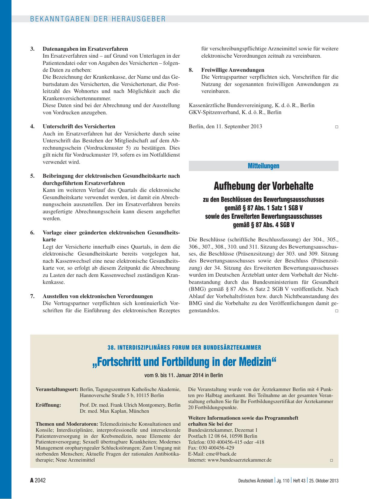 Vorschauseite 1: 38. Interdisziplinäres Forum der Bundesärztekammer: „Fortschritt und Fortbildung in der Medizin“