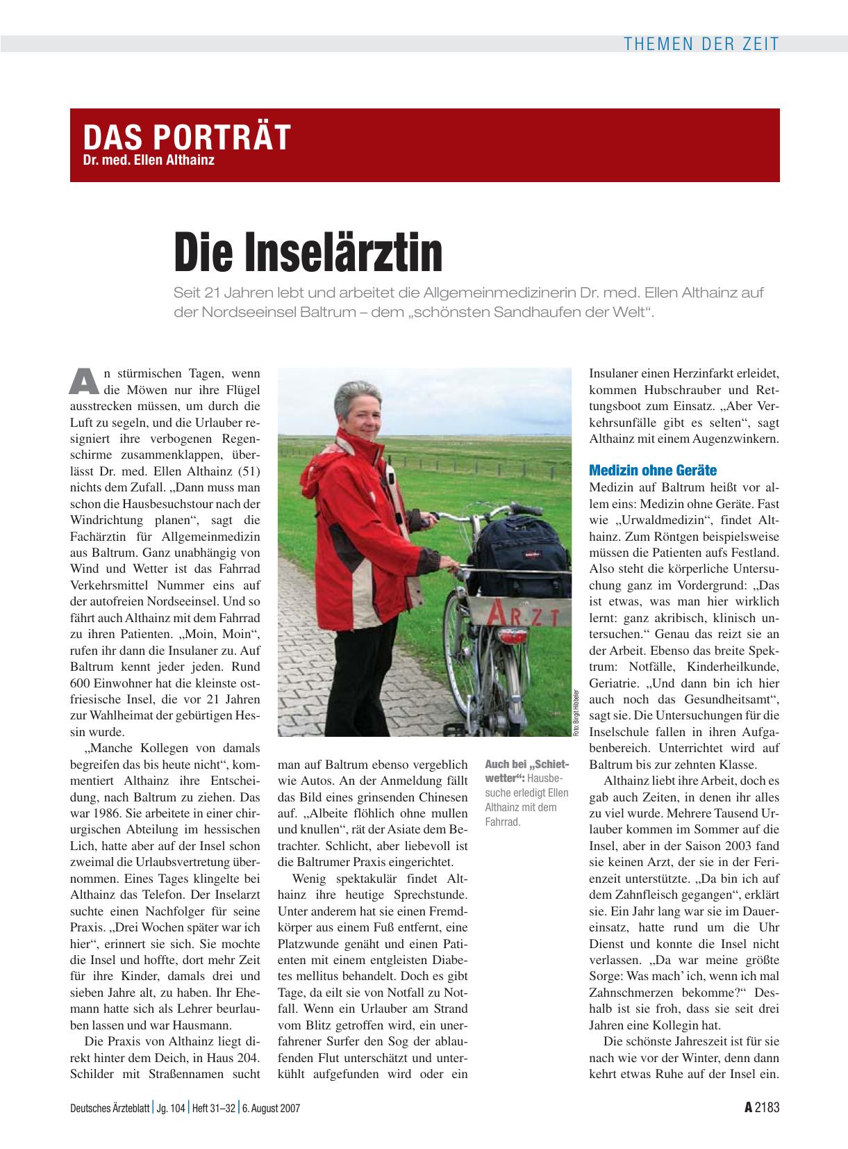Vorschauseite 1: Das Porträt: Dr. med. Ellen Althainz - Die Inselärztin