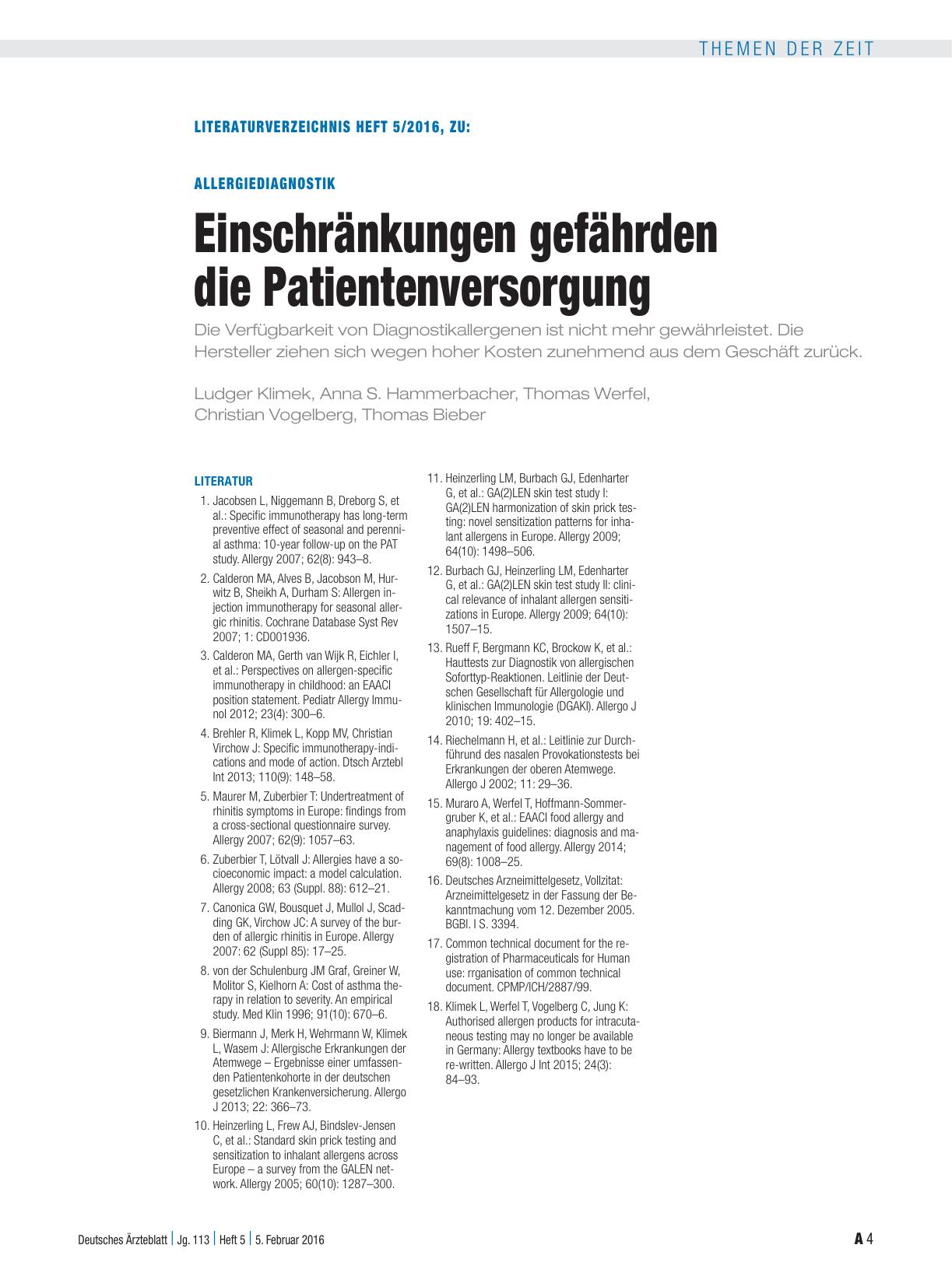 Vorschauseite 4: Allergiediagnostik: Einschränkungen gefährden die Patientenversorgung