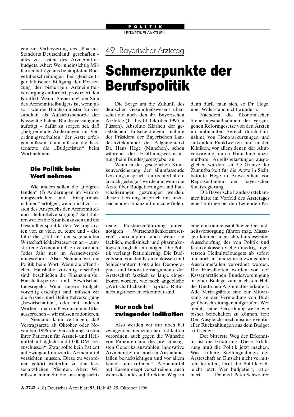 Vorschauseite 1: 49. Bayerischer Ärztetag: Schmerzpunkte der Berufspolitik