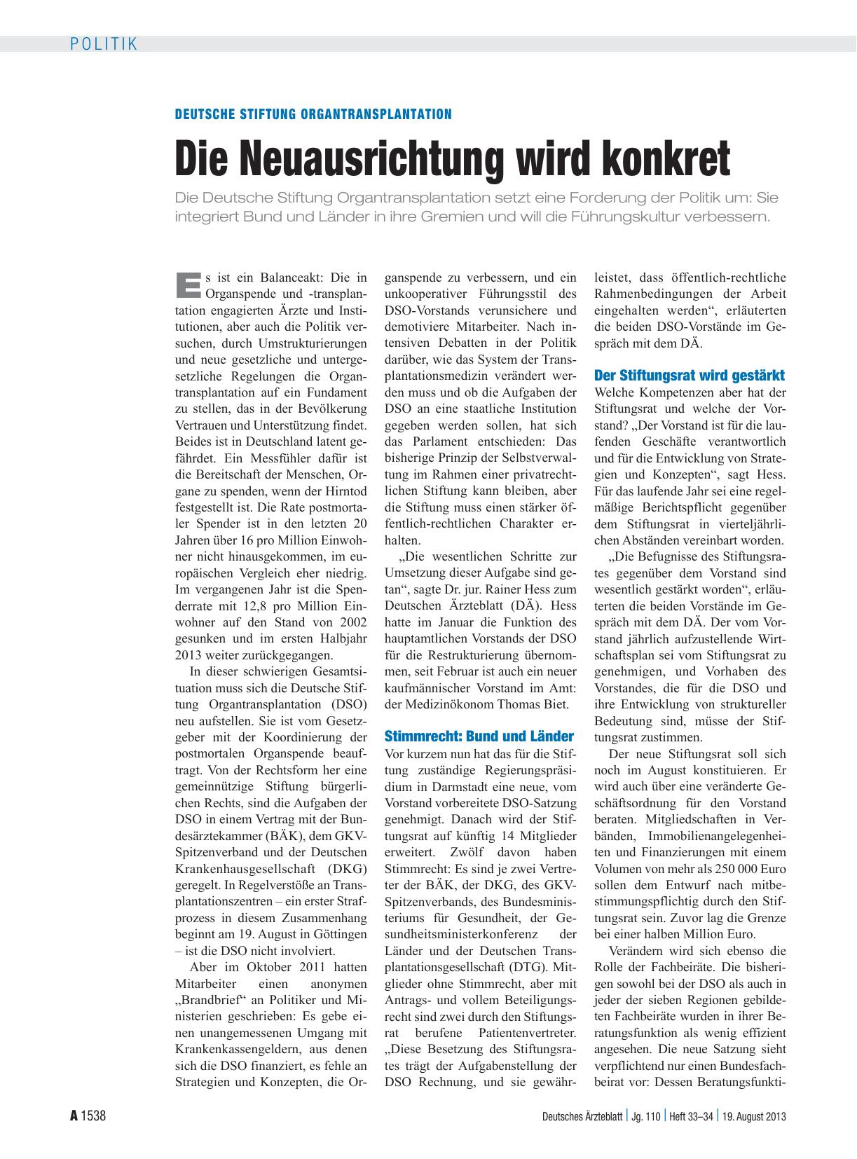Vorschauseite 1: Deutsche Stiftung Organtransplantation: Die Neuausrichtung wird konkret