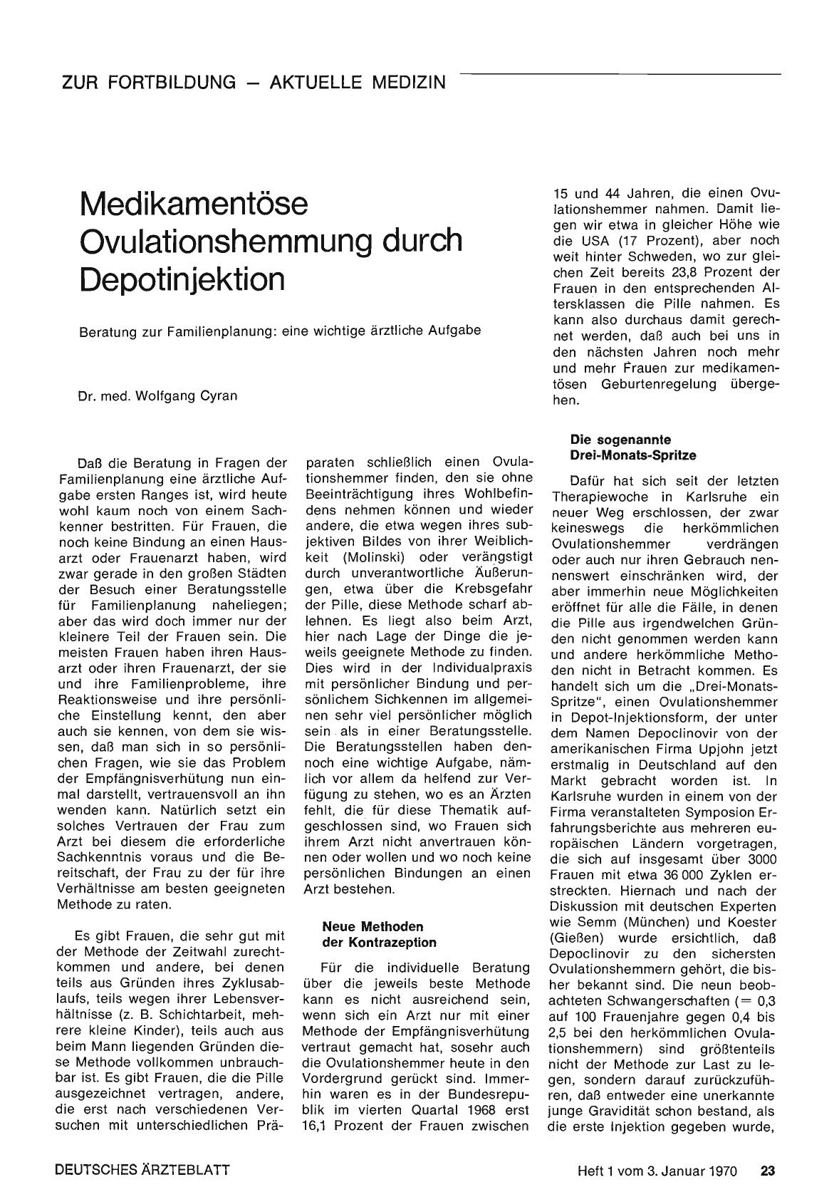 Vorschauseite 1: Medikamentöse Ovulationshemmung durch Depotinjektion