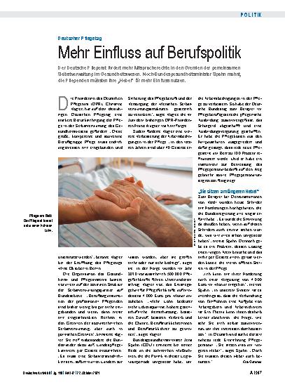 Vorschauseite 1: Deutscher Pflegetag: Mehr Einfluss auf Berufspolitik
