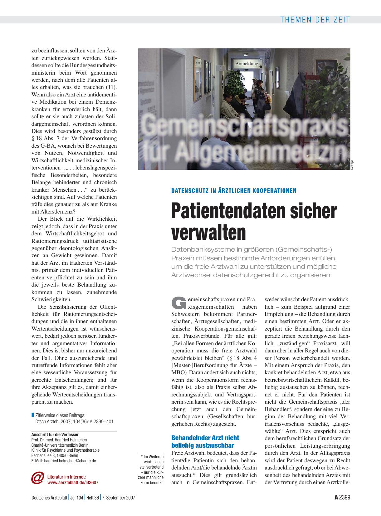 Vorschauseite 1: Datenschutz in ärztlichen Kooperationen: Patientendaten sicher verwalten