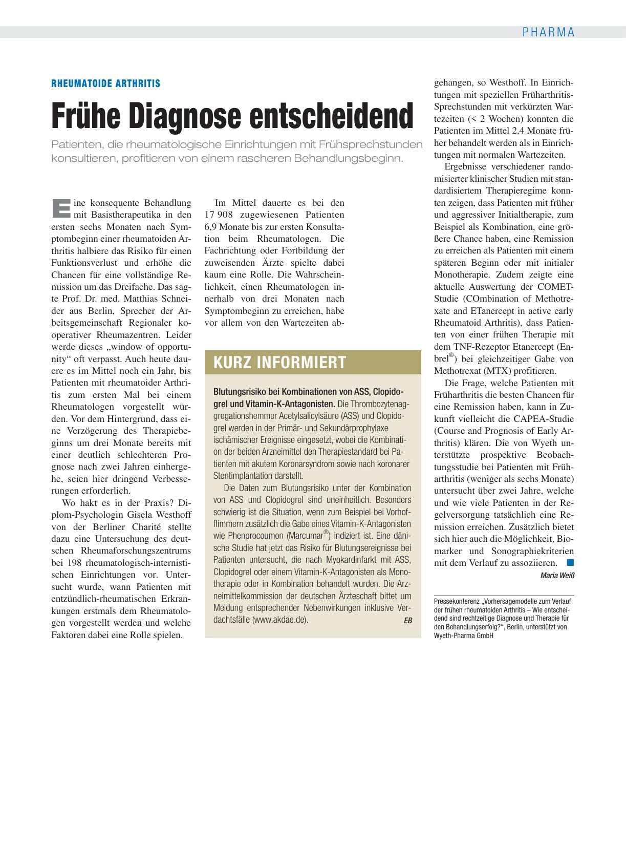 Vorschauseite 1: Rheumatoide Arthritis: Frühe Diagnose entscheidend