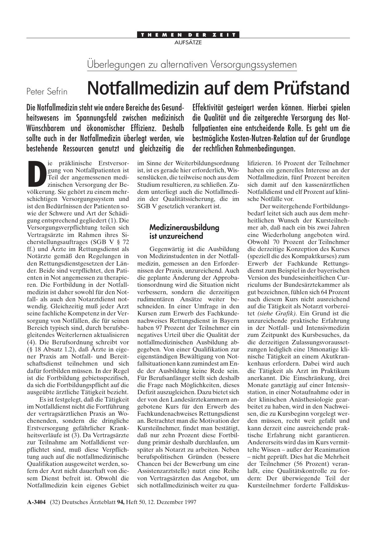 Vorschauseite 1: Überlegungen zu alternativen Versorgungssystemen: Notfallmedizin auf dem Prüfstand