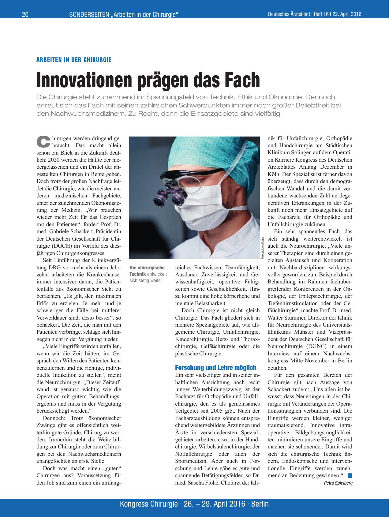 Vorschauseite 1: Arbeiten in der Chirurgie: Innovationen prägen das Fach