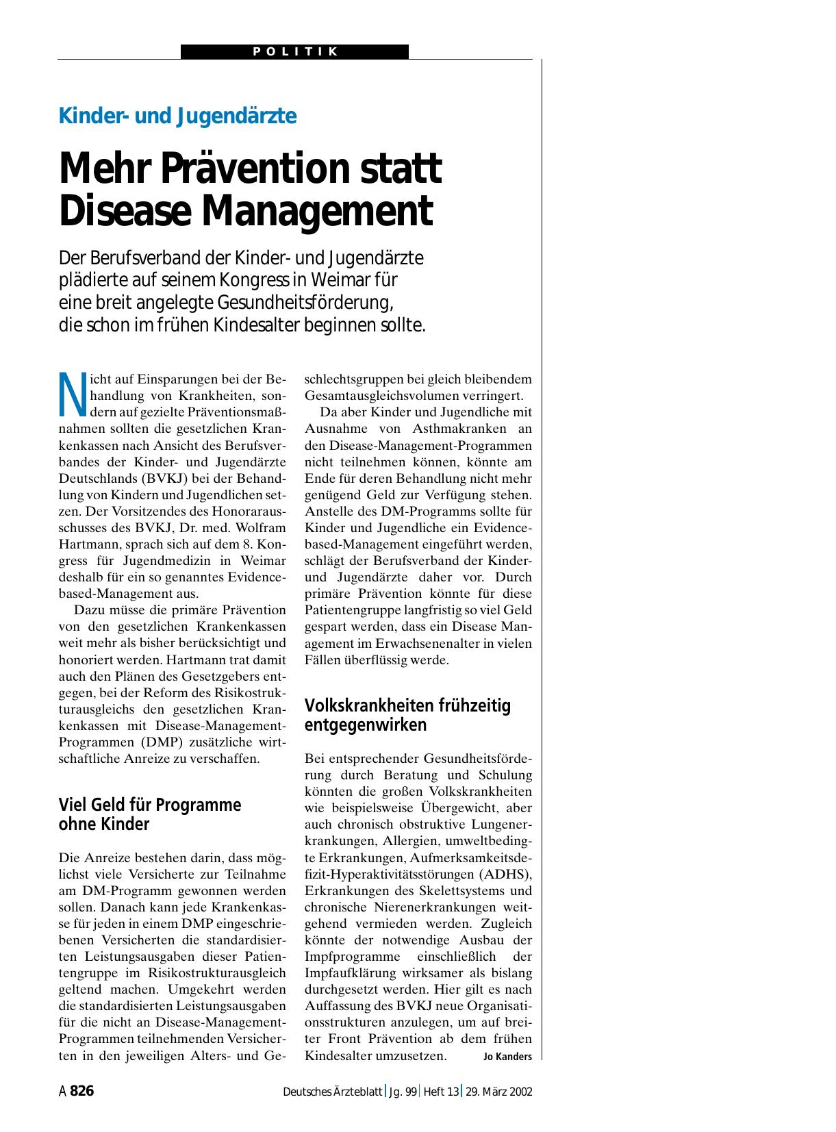Vorschauseite 1: Kinderund Jugendärzte: Mehr Prävention statt Disease Management