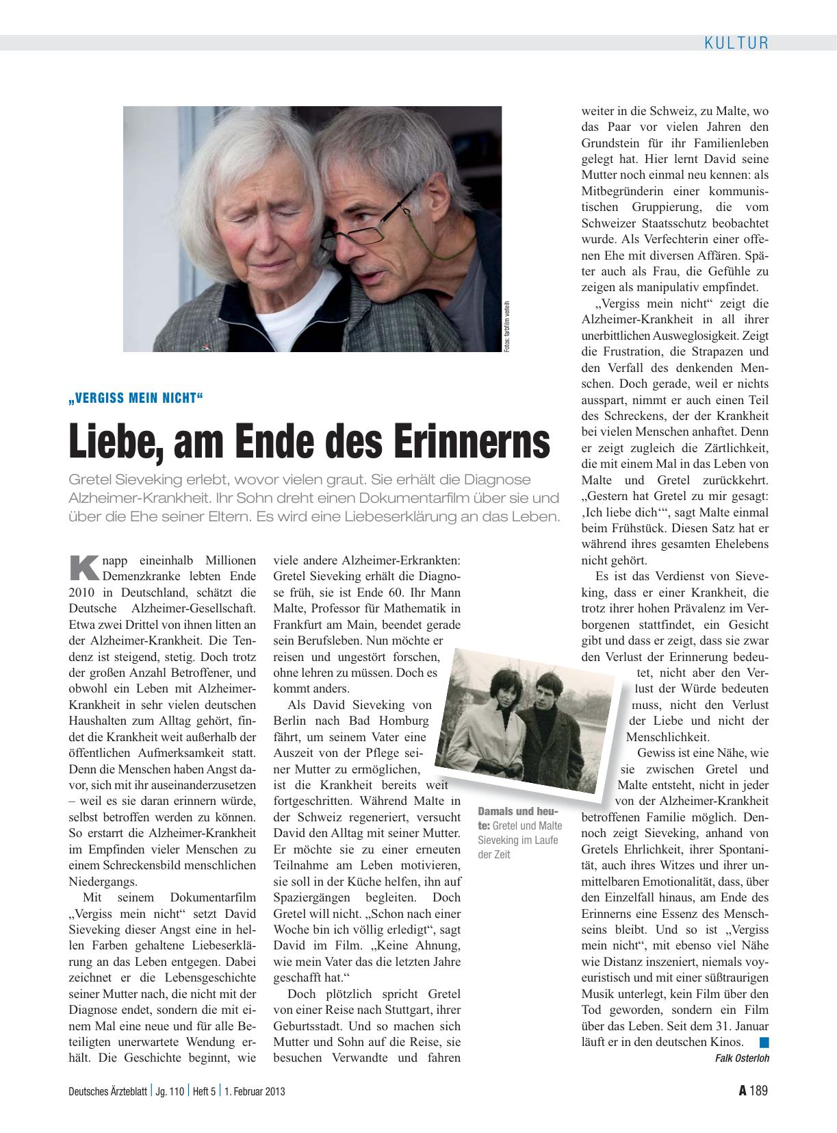 Vorschauseite 1: „Vergiss mein nicht“: Liebe, am Ende des Erinnerns