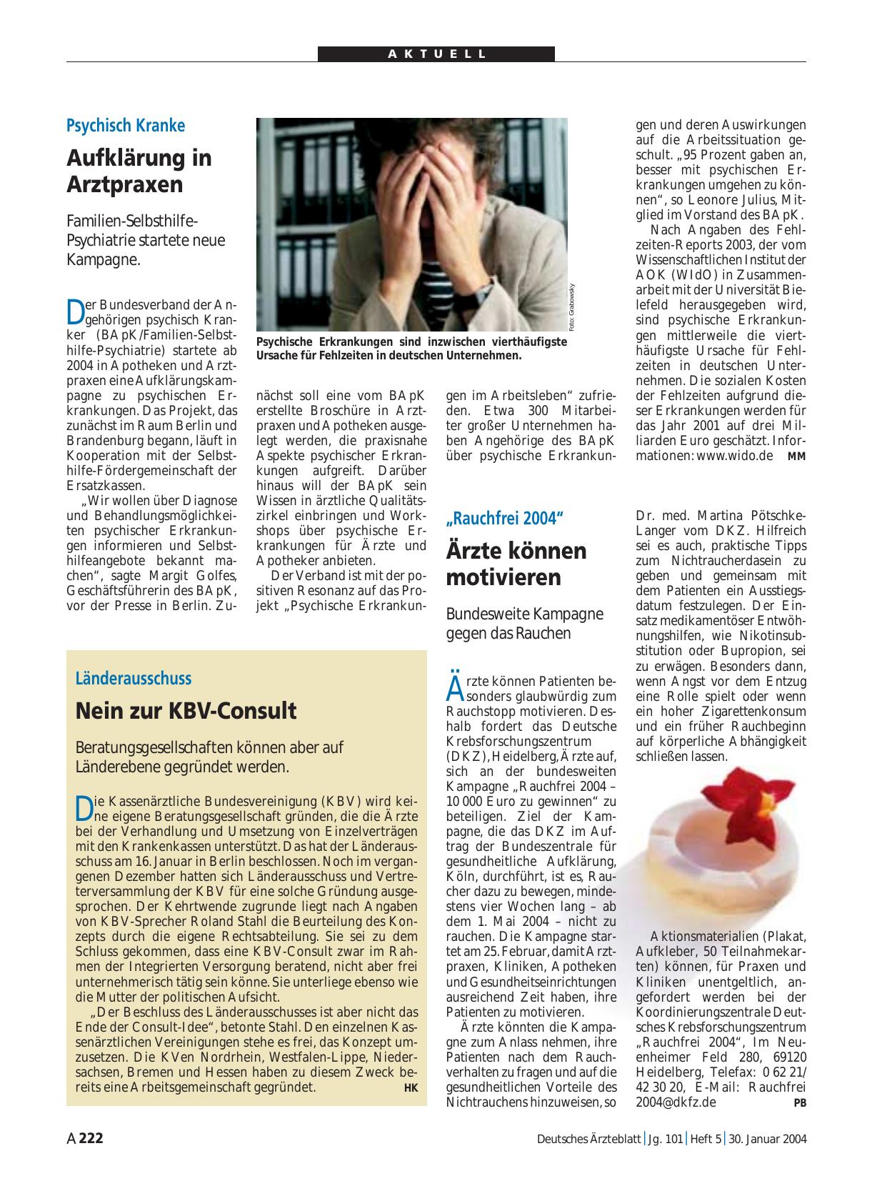 Vorschauseite 1: Psychisch Kranke: Aufklärung in Arztpraxen