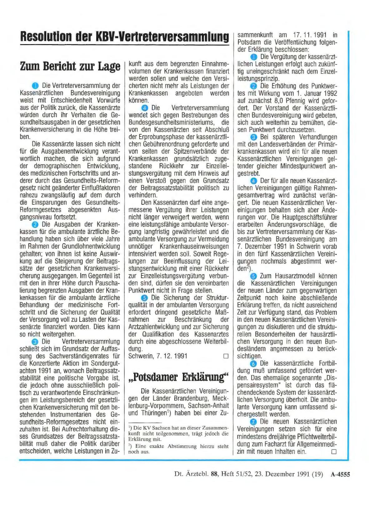 Vorschauseite 1: Resolution der MW-Vertreterversammlung