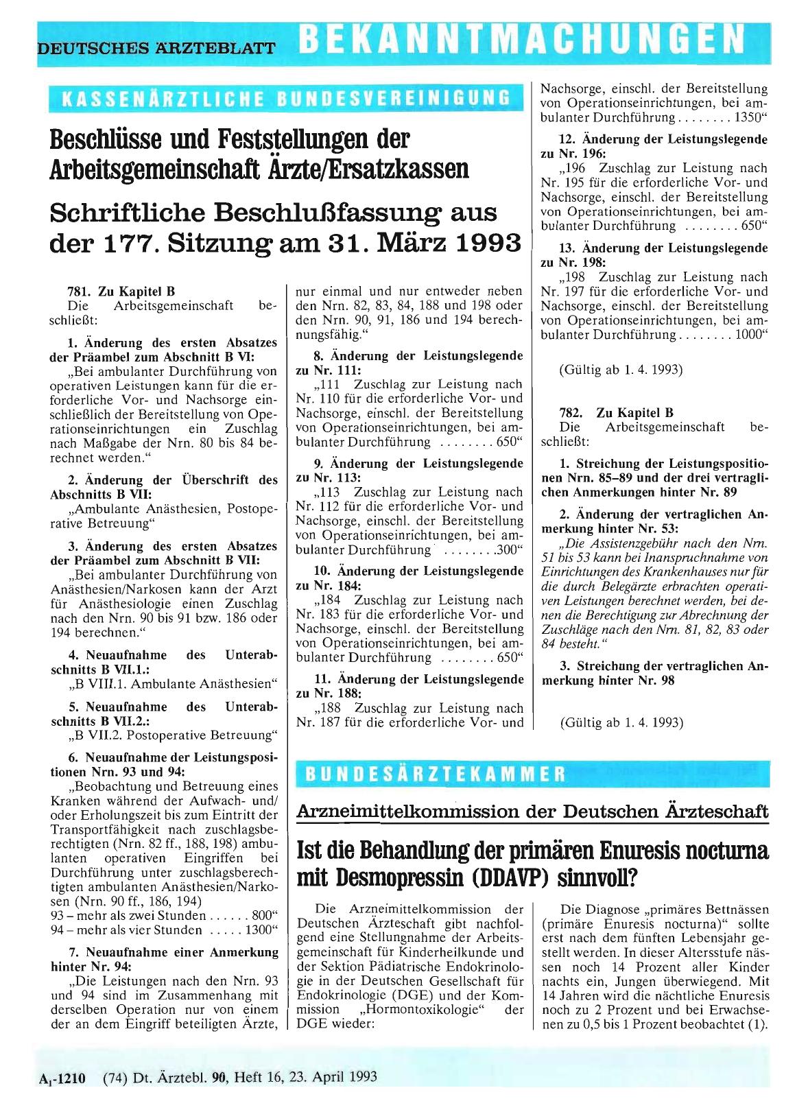 Vorschauseite 1: Beschlüsse und Feststellungen der Arbeitsgemeinschaft Ärzte/Ersatzkassen
